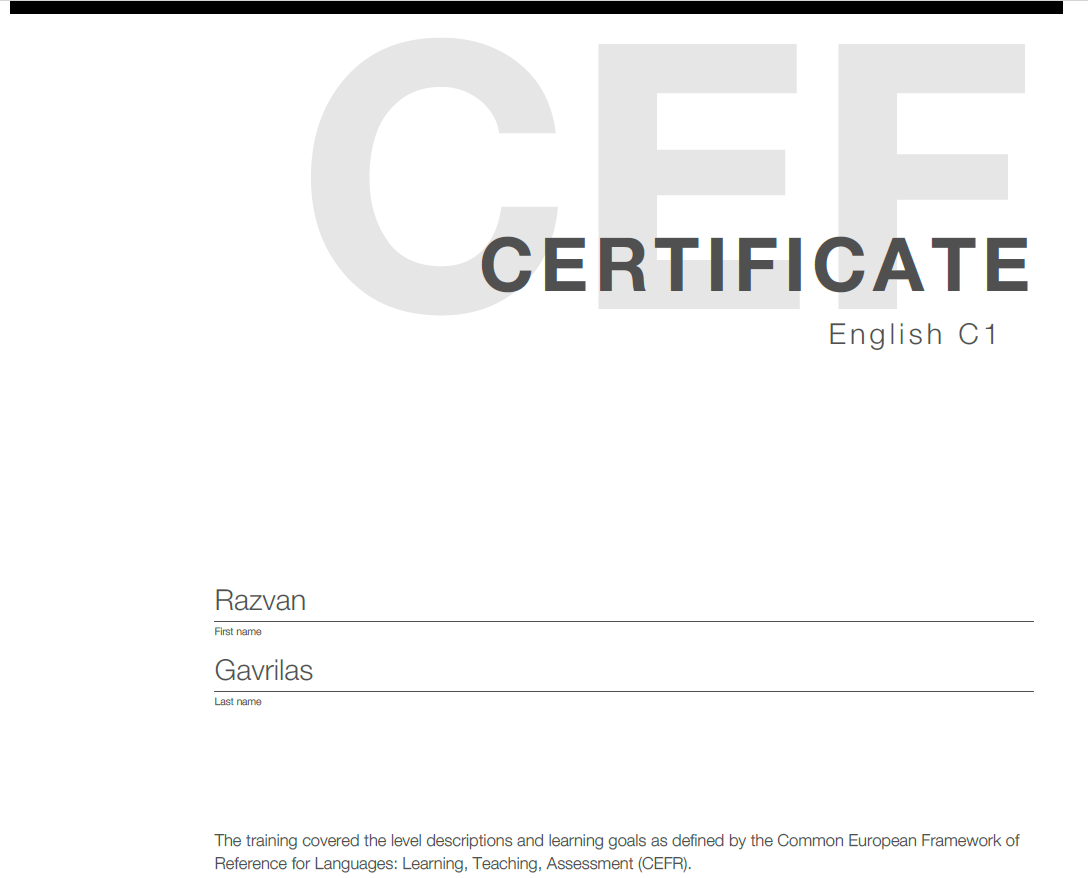 Common European Framework of Reference for Languages: Learning, Teaching, Assessment (CEFR) - English C1